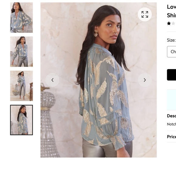 Love and Roses Metallic Detail Blouse NWT - Picture 5 of 6